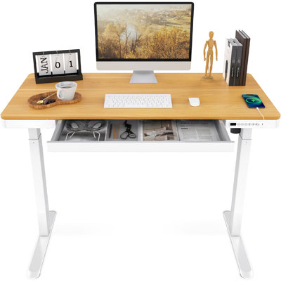 Home Office Height Adjustable 48""/55"" Width Standing Desk with Drawer -  Inbox Zero, 7B74FAC04003488486A11DB288A888A2