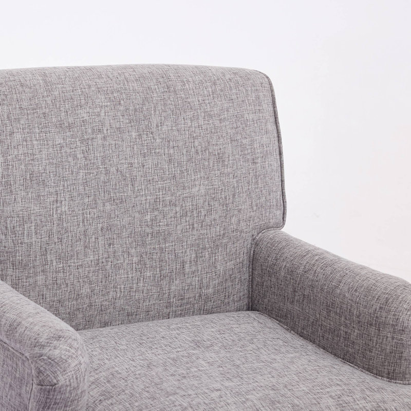 Fauteuil vintage rembourré en tissu de lin avec pieds en bois massif antique, fauteuil d'appoint, fauteuil pour salon, chambre à coucher, café