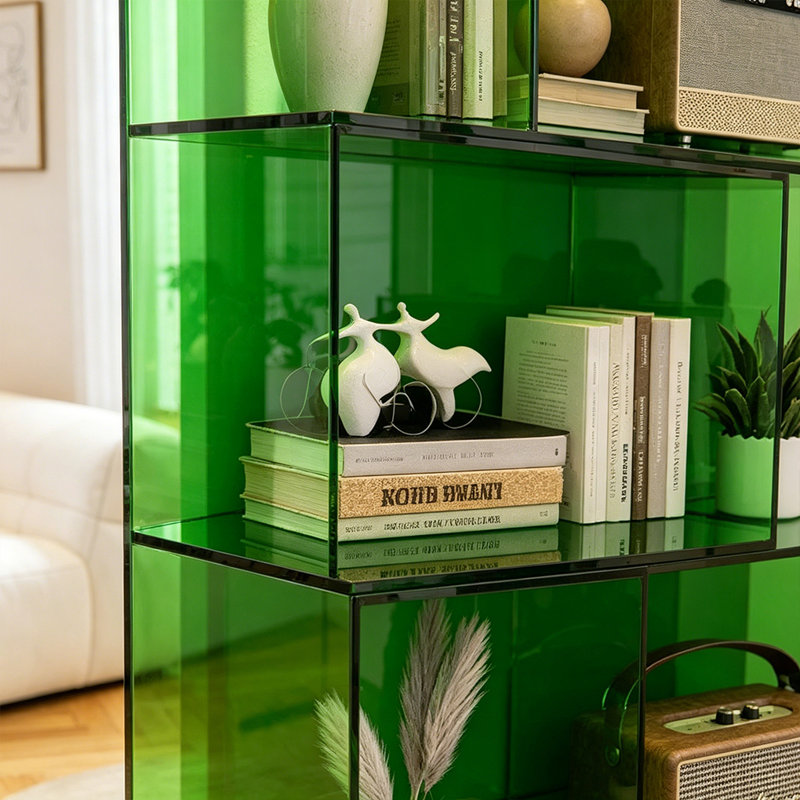 Green Stacked Cube Four-Tier Open Display Table