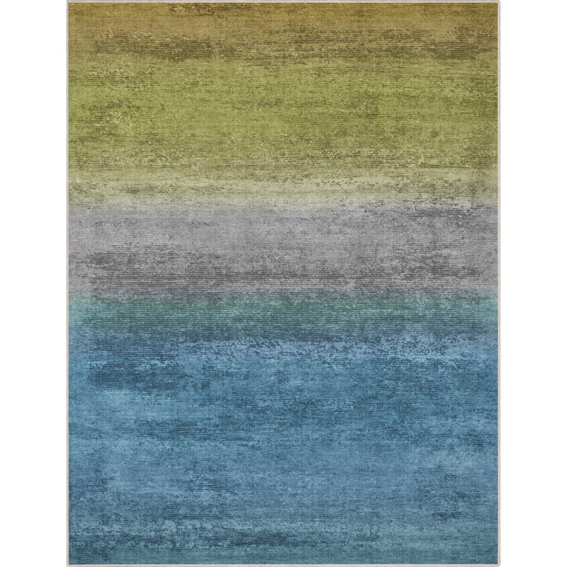Tapis bleu / vert Nuzzo Sunset, Rectangle 7 pi 7 po x 9 pi 10 po