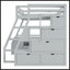 Lit mezzanine double avec 7 tiroirs, 2 tablettes et un bureau