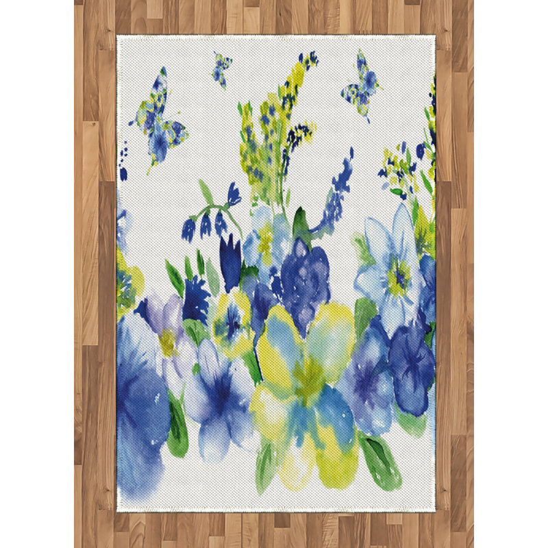 Yellow and Blue High Density Long Fiber Poly Threads Decorative Area Rug Carpet, Rectangle 4' x 5'8"