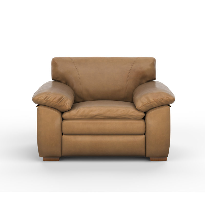 Boulder 52" Deeper and Wider 100% Full Top Grain Leather Chair and a Half with Ottoman, Montana Wood Genuine Leather
