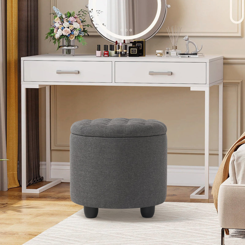 Modern Button Tufted Accent Storage Ottoman, Gray Linen