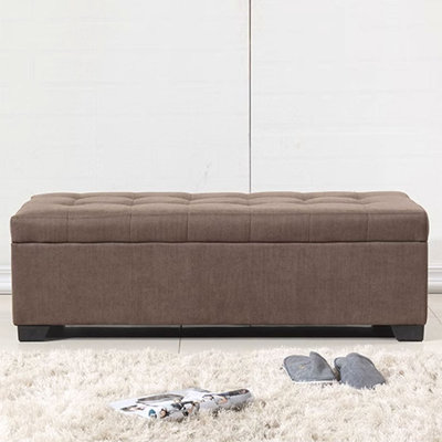 Coffee Modern Wood Upholstered  Bedroom and Entry Fabric Storage Long Bench
