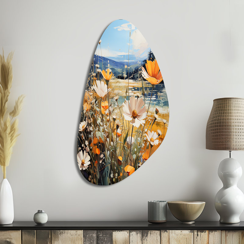 Ensoleillé, art mural asymétrique en métal jaune, H 39 po x l 21 po x P 1 po