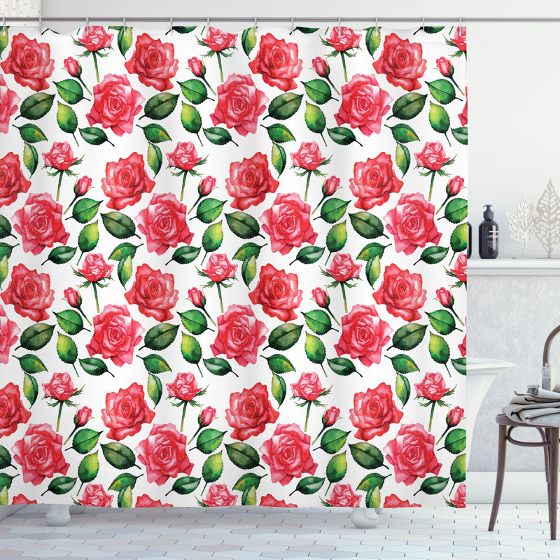 Floral Shower Curtain with Hooks Included, 70" H x 69" W