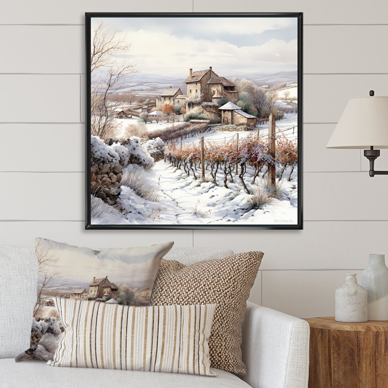 Vineyard Charm In Winter - Décoration murale vignoble, H 36 po x l 36 po x P 1,5 po, Cadre flottant noir