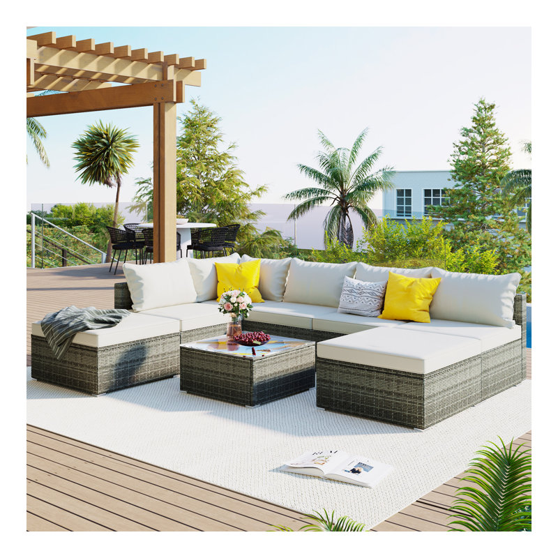 Ensemble de mobilier d'extérieur 8 pièces, ensemble de conversation en osier de jardin, canapé simple combinable, coussins en osier