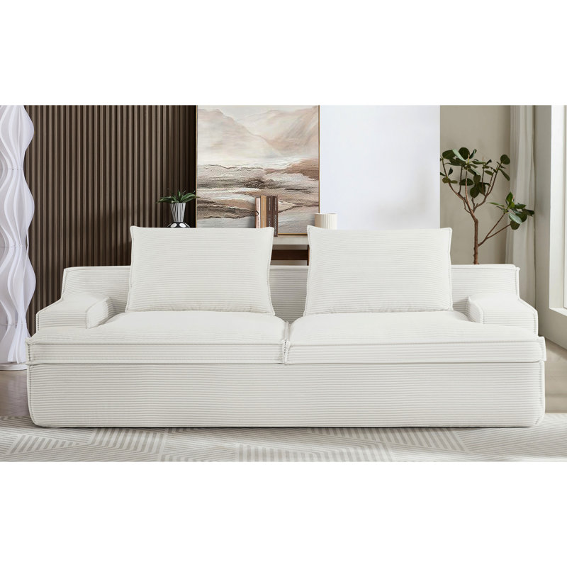 Canapé spacieux à 4 places - Mousse pleine, tissu velours côtelé doux, conception ergonomique, large, sans assemblage, 90 pouces, pour siège personnel, ergonomique, velours côtelé, assemblage requis