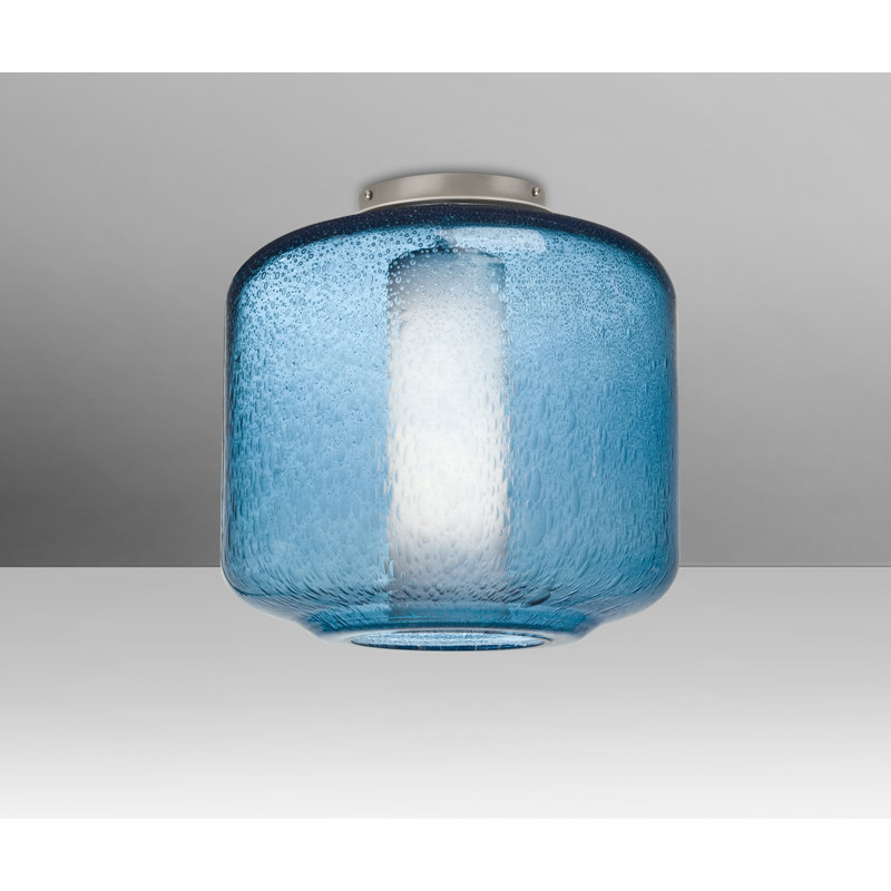 Spero Glass Semi Flush Mount, Satin Nickel, Blue