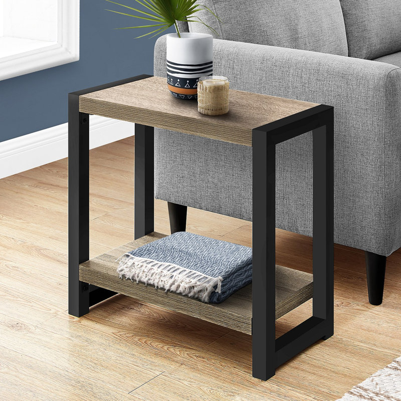 Table de bout décorative avec bout de salon étroit à 2 niveaux en métal contemporain et moderne, Taupe