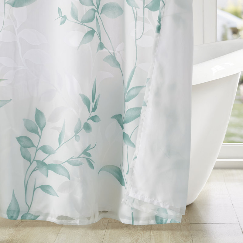 Seafoam Botanical Floral Print Fabric Shower Curtain