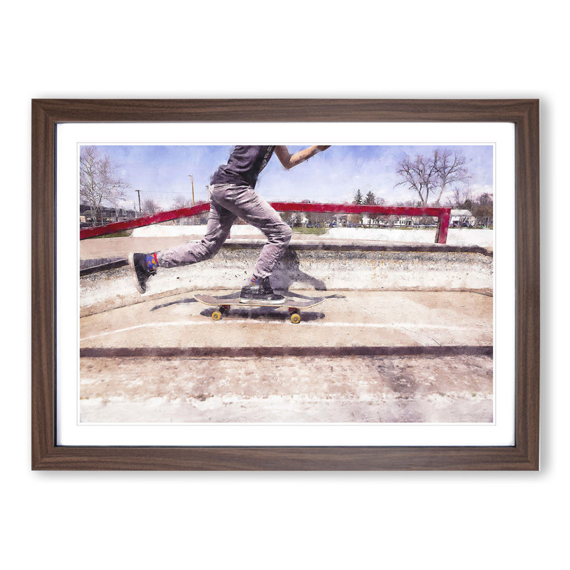 Skateboarding - Picture Frame Graphic Art, Walnut Framed, 27cm H x 36cm W x 2cm D