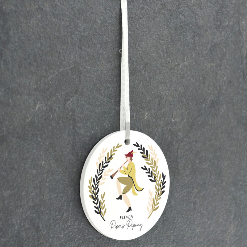 Sanson 12 Days 11 Pipers Piping Circle Shaped Ceramic Ornament