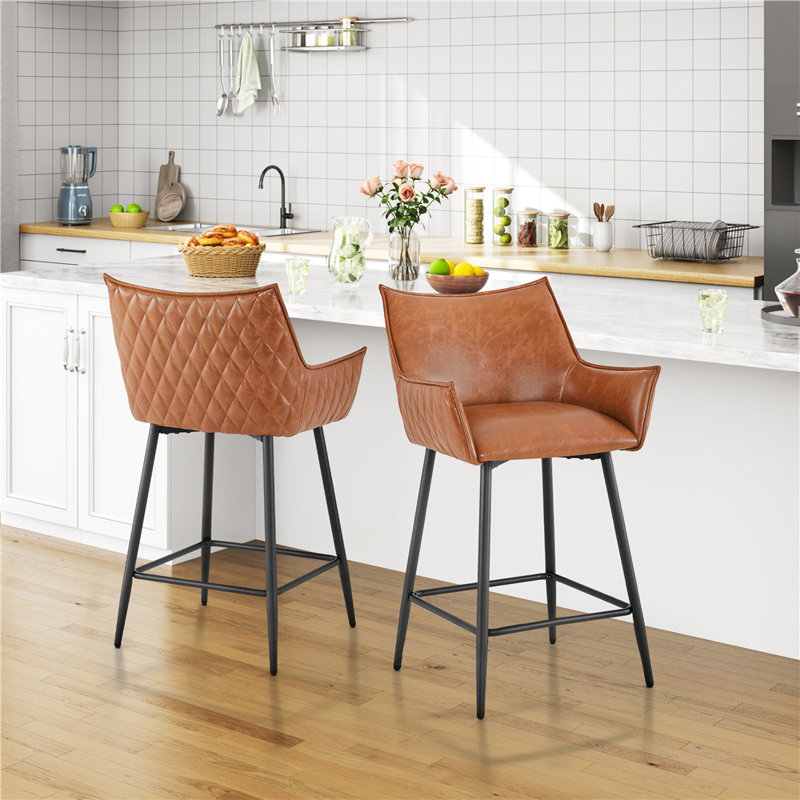 Faux Leather Bar Stool with Arm