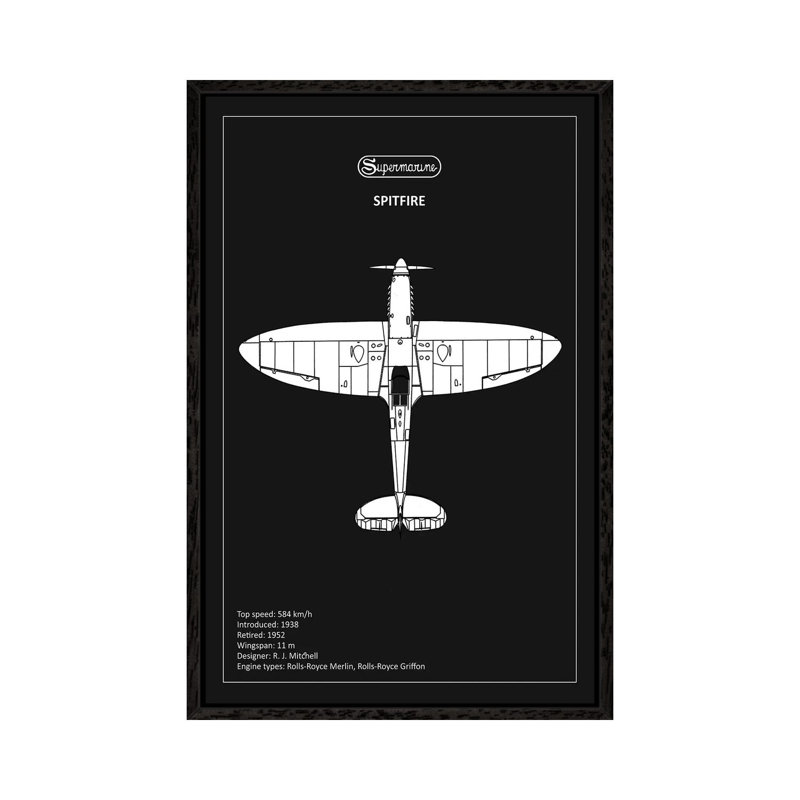 BP Supermarine Spitfire Black by Mark Rogan - Floater Frame Gallery-Wrapped Canvas Giclée on Canvas, Black 