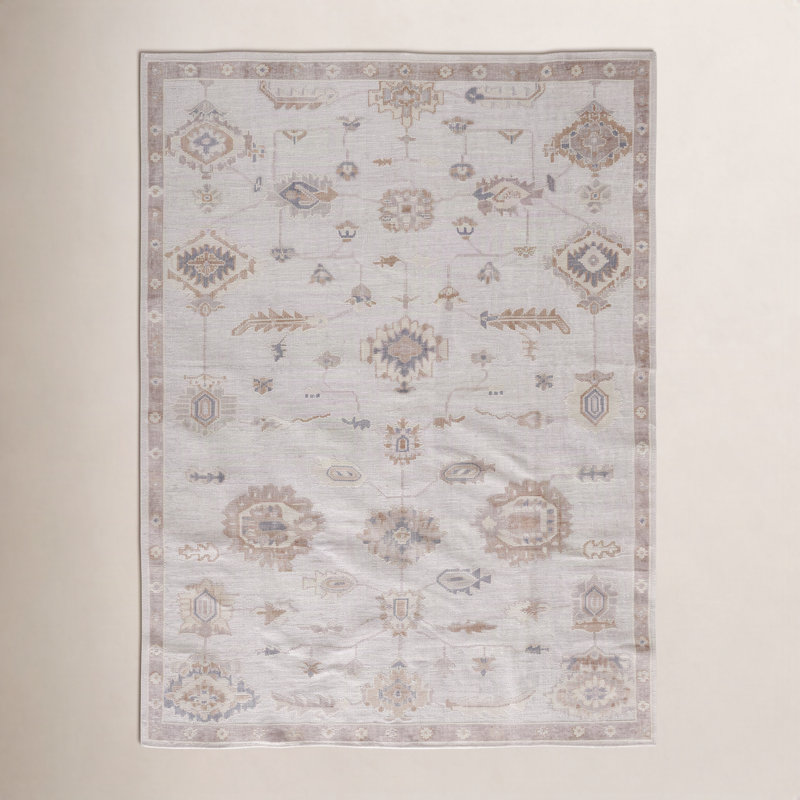 Tapis gris clair / brun / beige noué à la main Winslet, Rectangle 9 pi x 12 pi