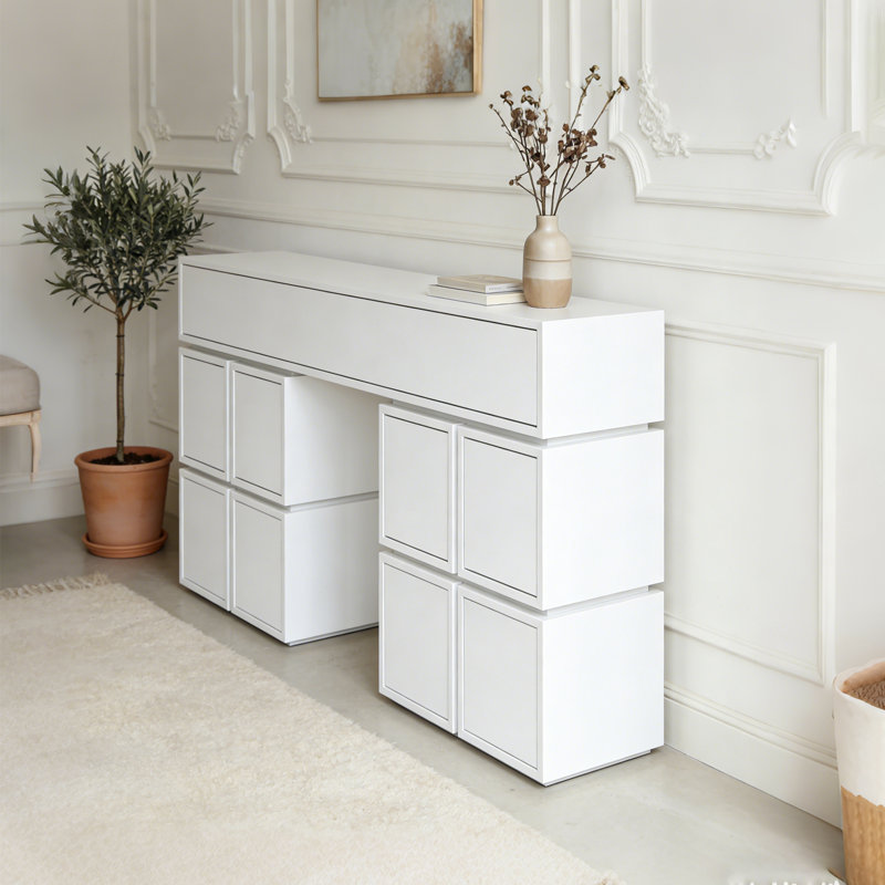 Console moderne de couleur unie de forme irrégulière, H 37,8 po x l 59,06 po x P 11,81 po, Blanc