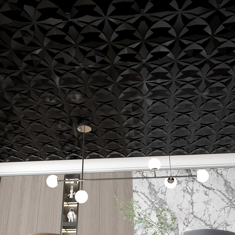 2 pi X 2 pi Carreaux de plafond en PVC à coller ou à déposer pour la décoration intérieure, paquet de 12, Noir