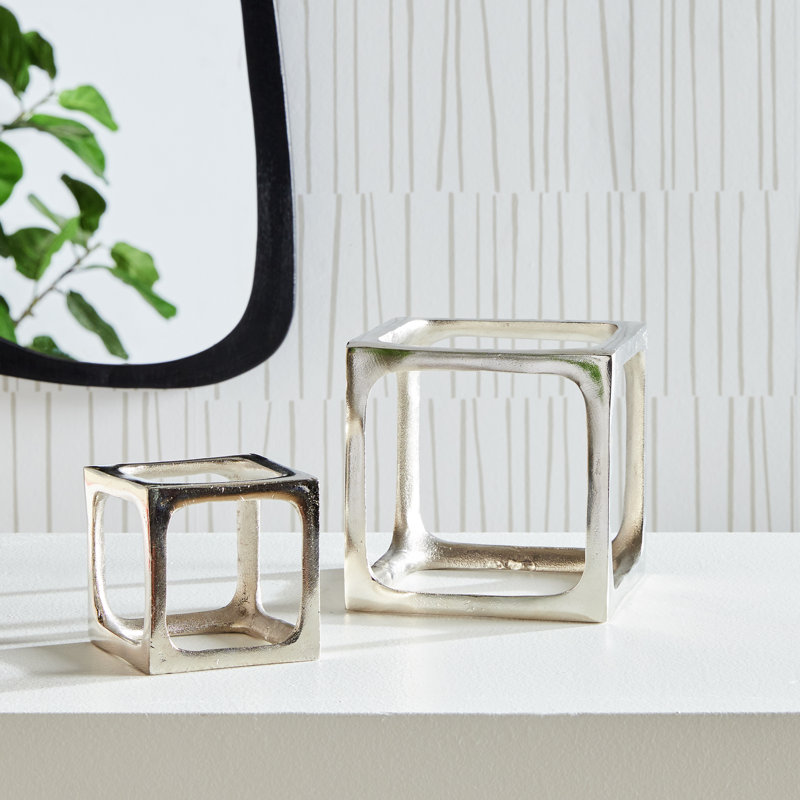 Set of 2 Cubist Sculptures, Silver