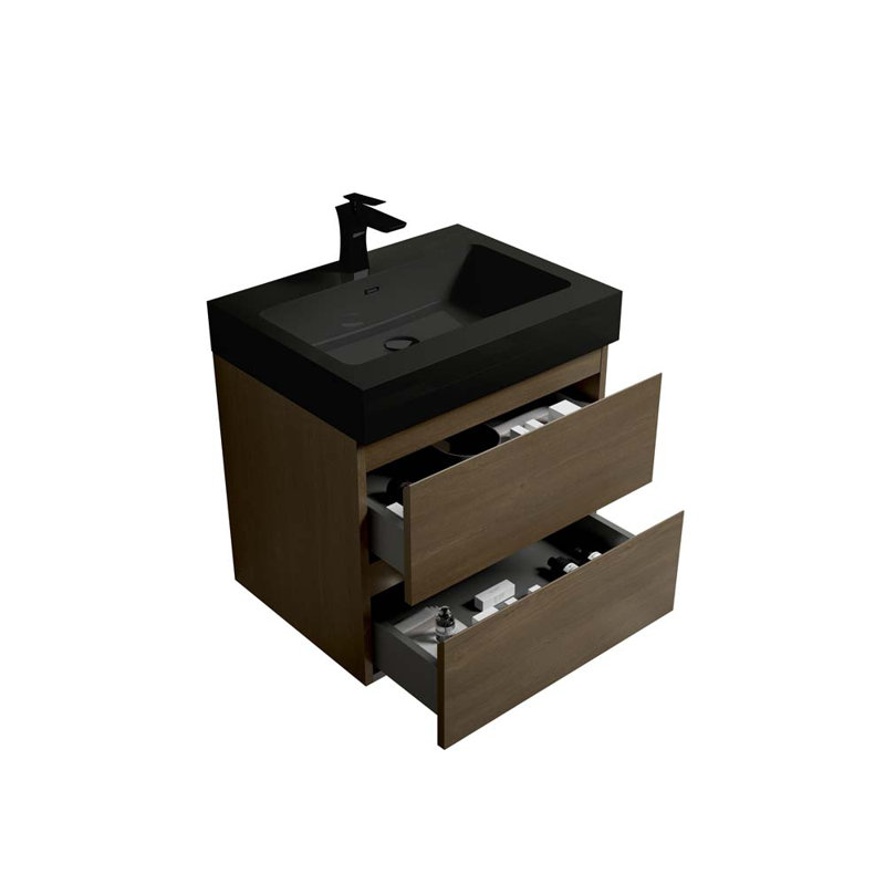 24'' Single Bathroom Vanity with Ceramic Top, Dark Oak/Black