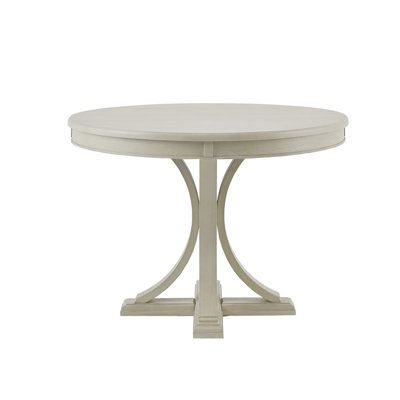 Table ronde de salle à manger 44 po, finition crème antique, placage en bois massif, pieds, sièges 4 à 6, teinte de finition d'assemblage, plateau en placage, pieds en piédestal