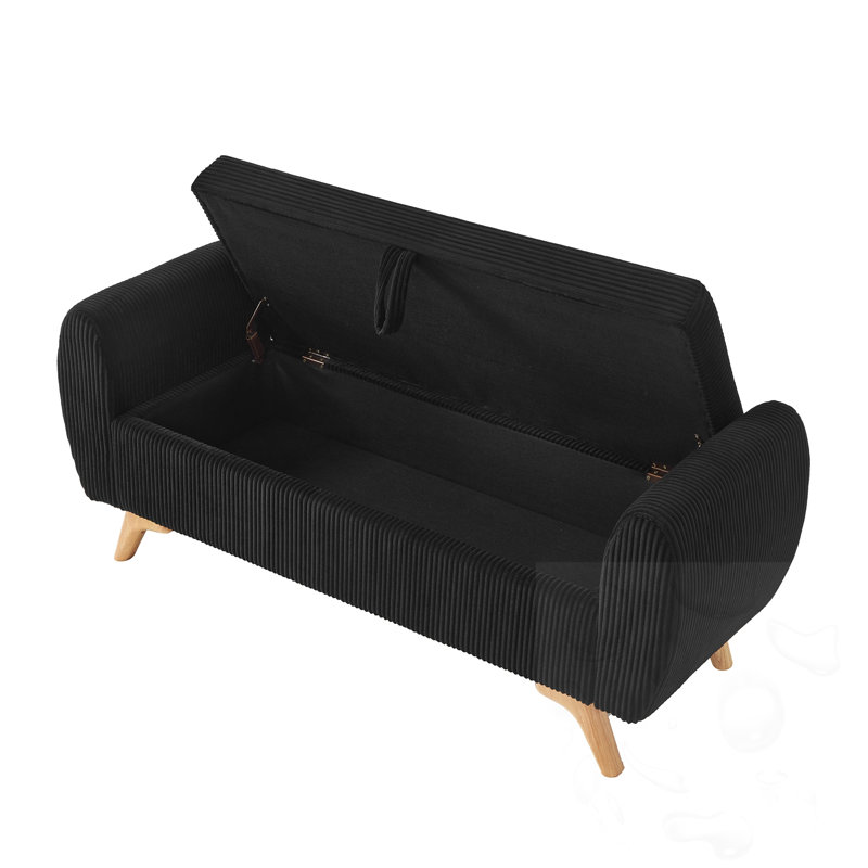 Banc rembourré avec rangement, Noir, Noir