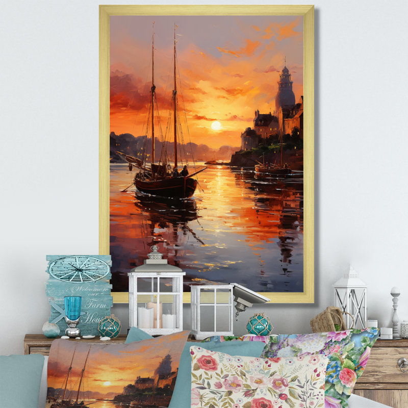 Atalissa, Allemagne, coucher de soleil, port III, H 44 po x l 34 po x P 1,5 po, Encadrement doré