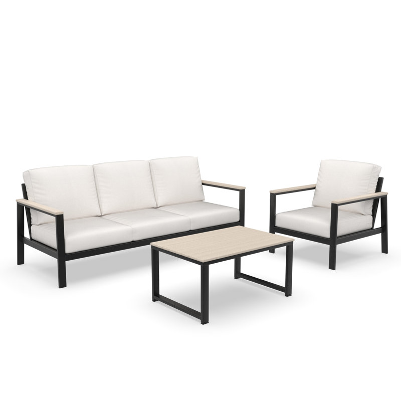 Ensemble de conversation 3 pièces avec coussins Sunbrella® Ulrica, 3 Pcs: Table, Sofa, Chair, Blanc
