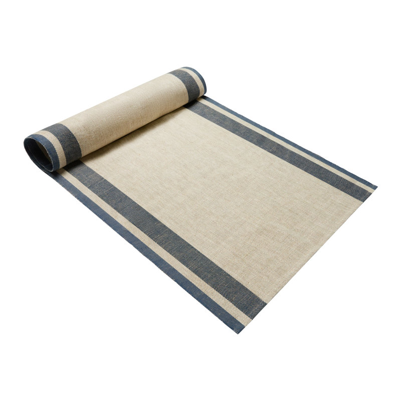 Gordes Handmade Striped Table Runner, Blue/Natural, 72" L x 20" W