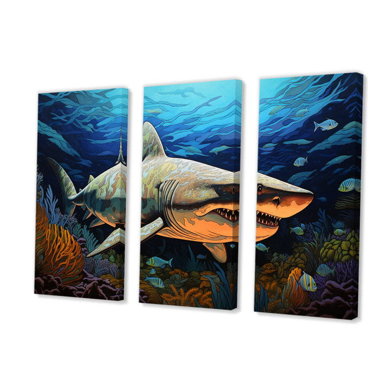 «Bull Shark Profondeurs», ensemble de décorations murales I - Requin, H 28 po x l 36 po