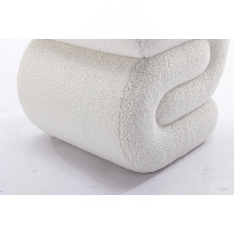 Teddy Fabric Ottoman Makeup Stool Footstool,Ivory, Teddy - Ivory