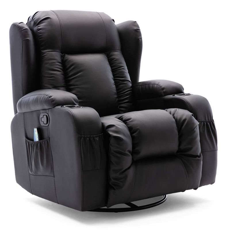 Deneishia 87cm Wide Standard Recliner with Massager, Black, Swivel / Rocker