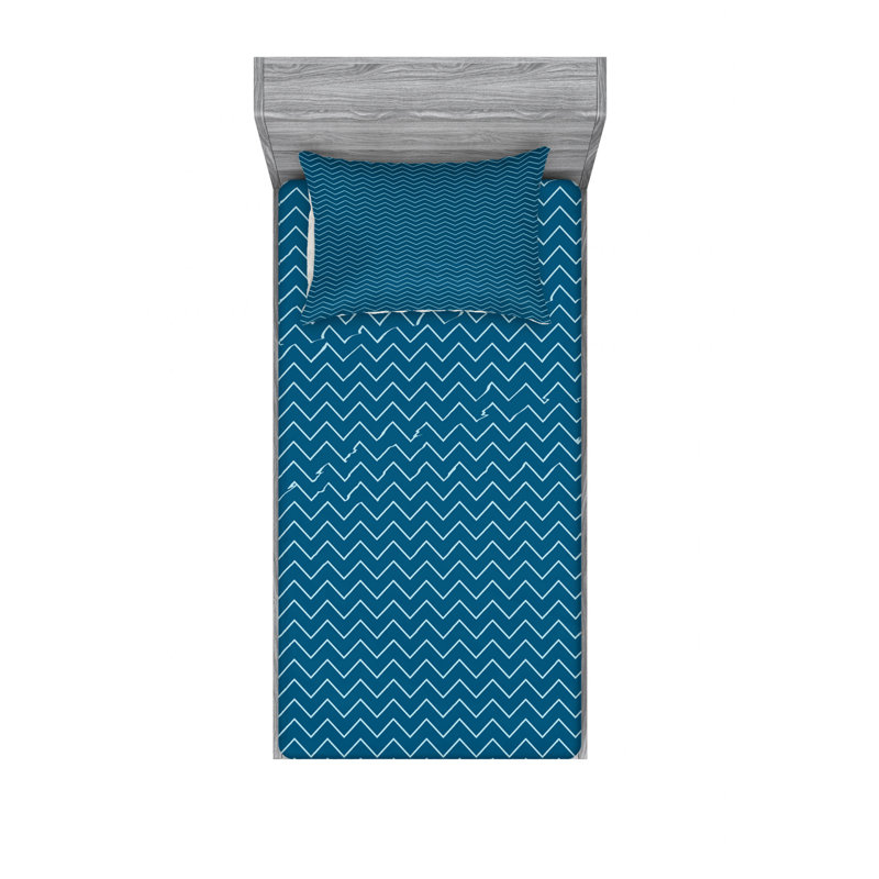 Microfiber Chevron Sheet Set, Twin Sheet Set with Fitted Sheet, Dark Blue Chevron