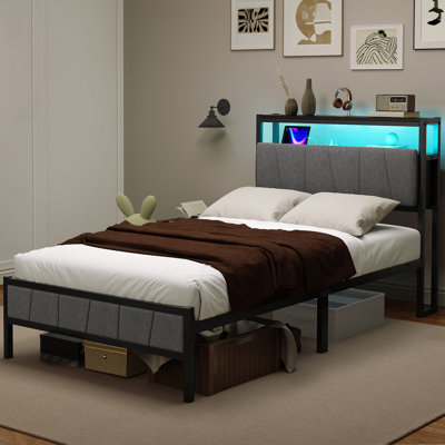 Storage Upholstered Platform Bed with LED Lighting Included and Built In USB Port