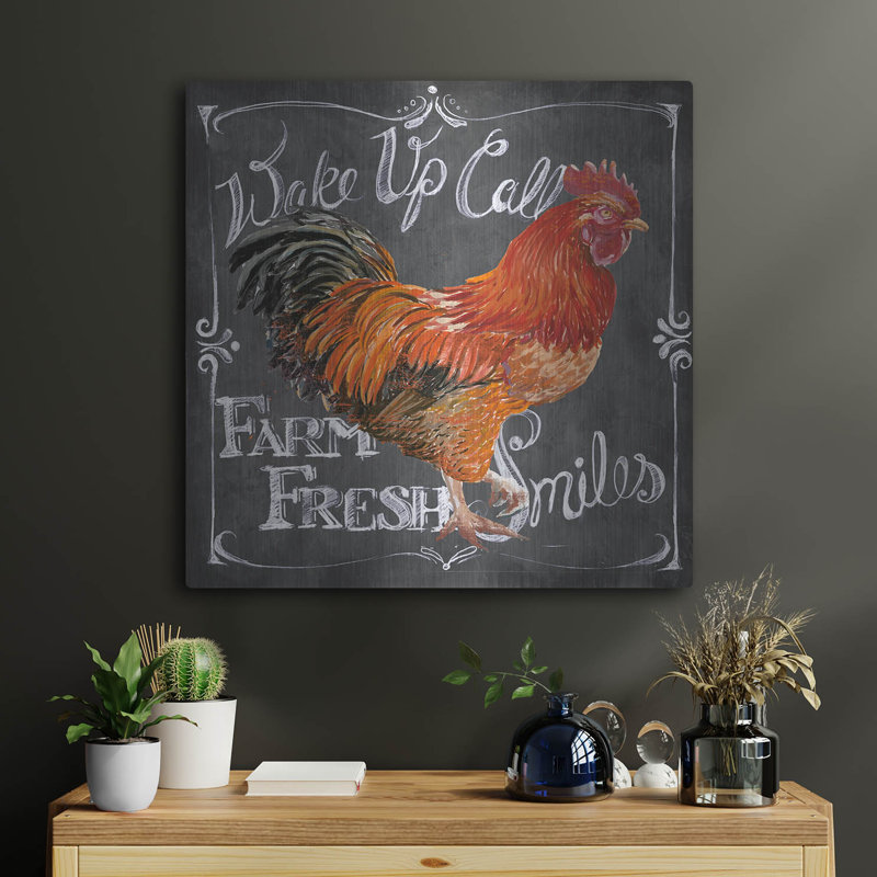 «Rooster On Chalkboard 2» par Art Licensing Studio, art mural en métal