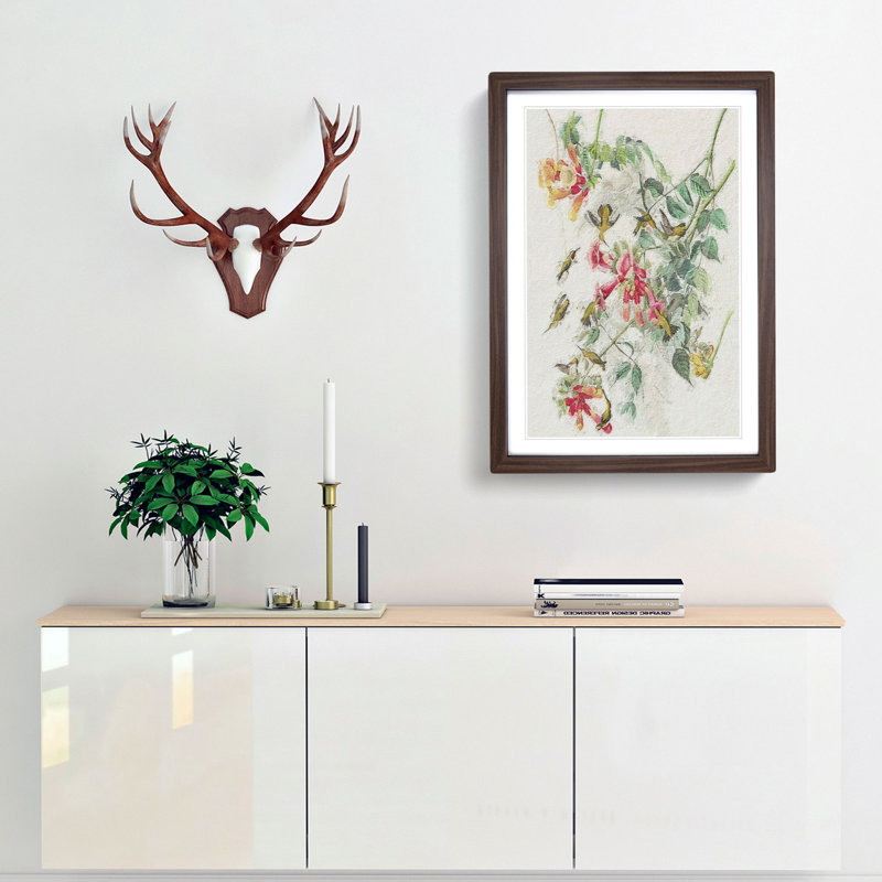 Ruby-Throated Hummingbirds by John James Audubon - Picture Frame Painting Print, 60cm H x 40cm W x 2cm D, Walnut