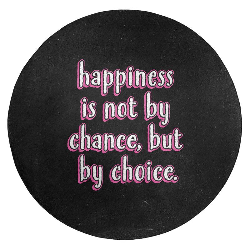 Tapis en chenille de polyester de style tableau noir Quotes Happiness, Rond 5 pi