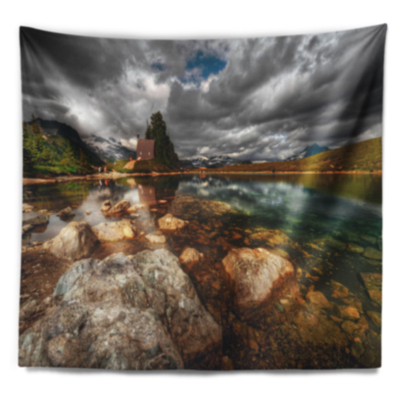 Paysage avec magnifique tapisserie lac de montagne, H 78 po x l 92 po