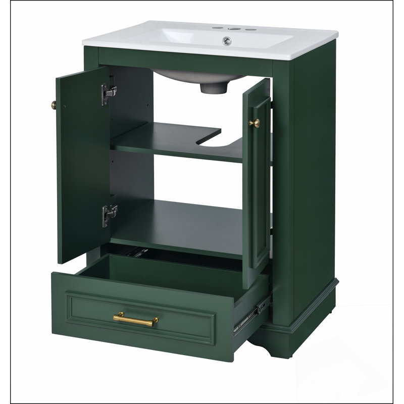 24'' Bathroom Vanity with Ceramic Sink Combo, Modern Freestanding Storage Cabinet  with Silver Handles,  Soft Closing Doors
