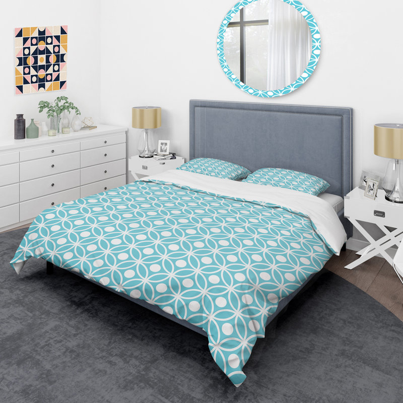 Retro Art Deco - Mid century bedding set - Modern Mid-century Bed cover set, Twin Duvet Cover + 1 Sham, Light Blue Round