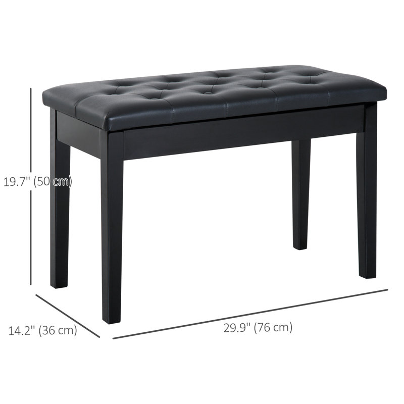 Padded Storage Piano Bench Artist Keyboard Seat Faux Leather Black,wood, Black, 19.7" H x 29.9" W x 14.2" D