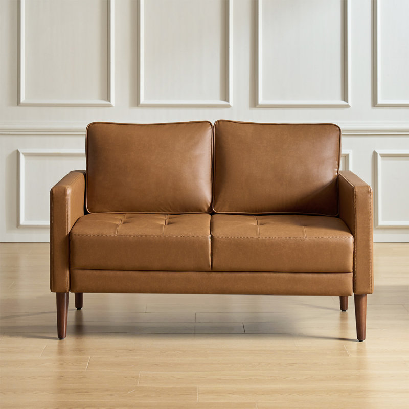53" W Faux Leather Upholstered Loveseat with Solid Wood Legs , Camel