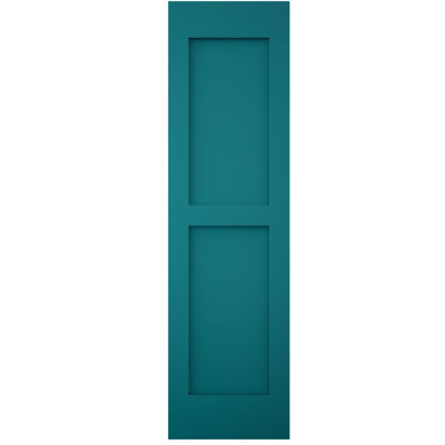 Volets extérieurs Americraft à deux panneaux plats égaux en bois véritable (par paire), 18 po L x 84 po H, avec capuchons de volets en aluminium, Antigua