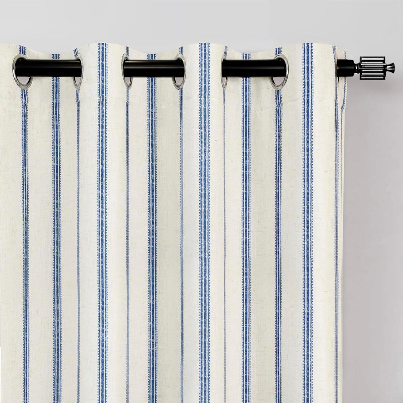 Blackout Curtain Pair, 52" W x 63" L, Navy Stripe/Light Linen