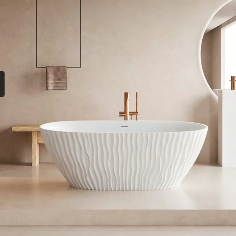 Modern Minimalist Oval Freestanding Bathtub with Wavy Skirt