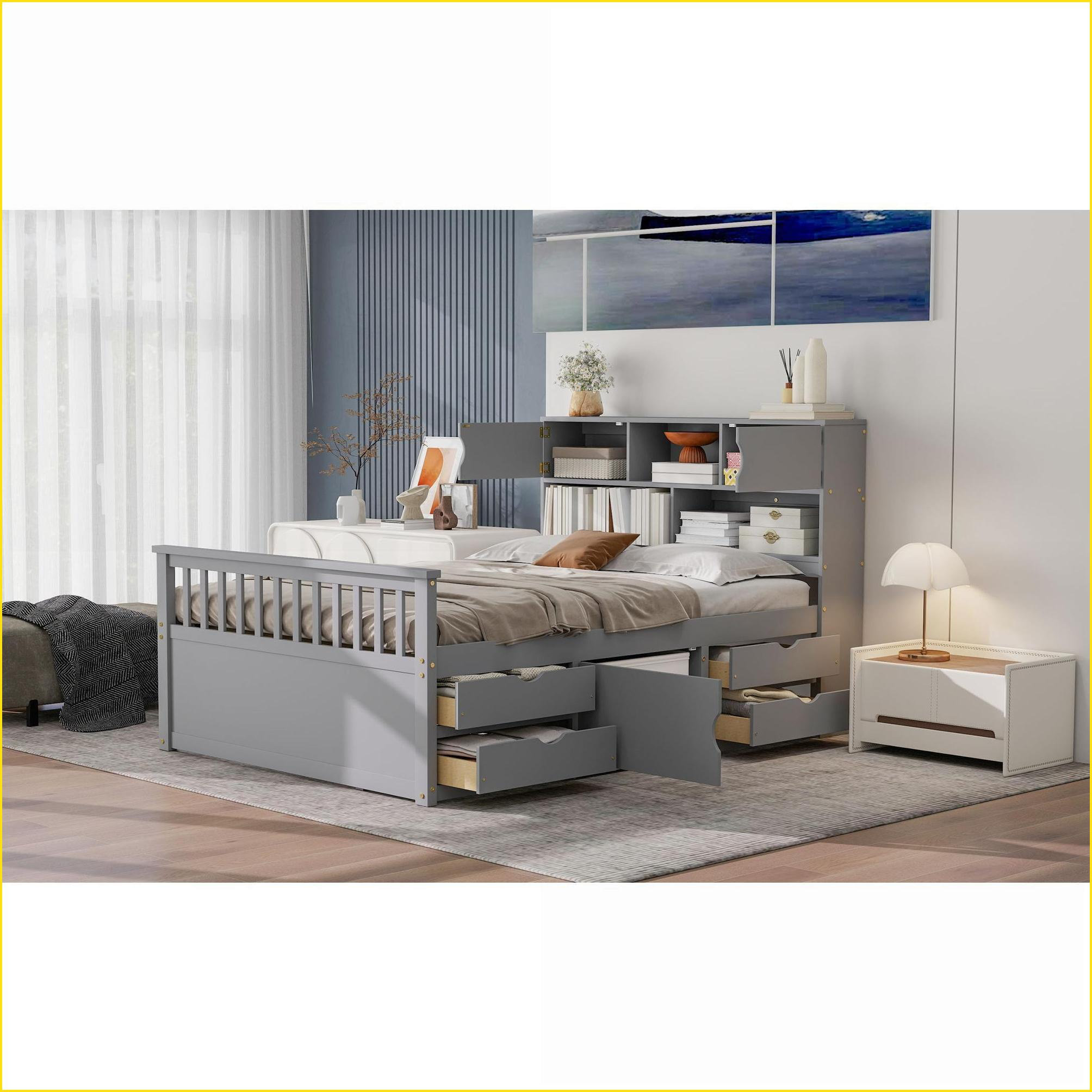 Latitude Run® Full Size Pine Wood Platform Storage Bed Frame with ...