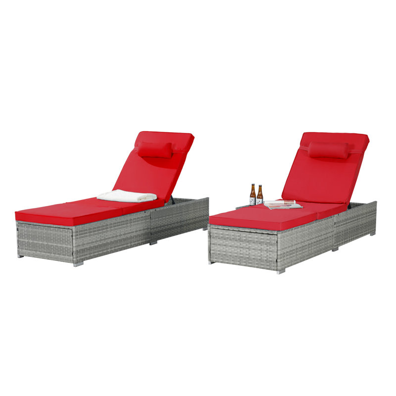 Chaise longue d'extérieur pour 2 personnes avec coussin de piscine réglable pour la cour arrière, Rouge
