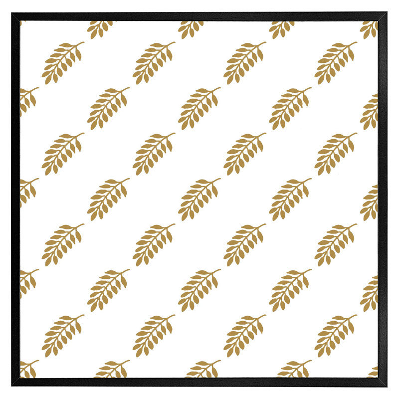 Odle Gold Leaf Pattern - Single Picture Frame Print, Black Framed, 76cm H x 76cm W x 4cm D